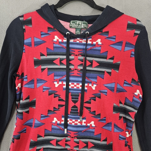 Lauren Ralph Lauren L-RL Active Hoodie Women’s L Red Aztec South West Thermal - Picture 3 of 7